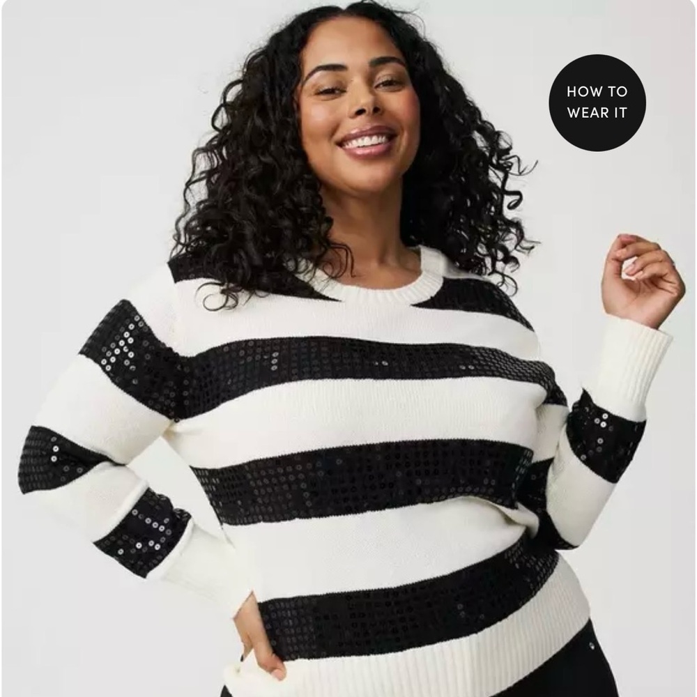 Torrid Striped Black and White Sequin Accent Sweater - Women